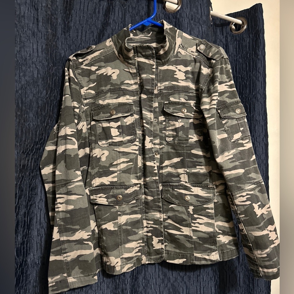 Kensie Jeans Denim Army Print Short Jacket